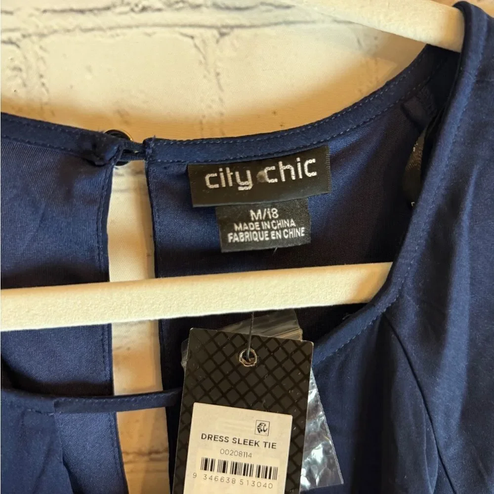 City Chic Sleek Tie Dress BLUE Size 18